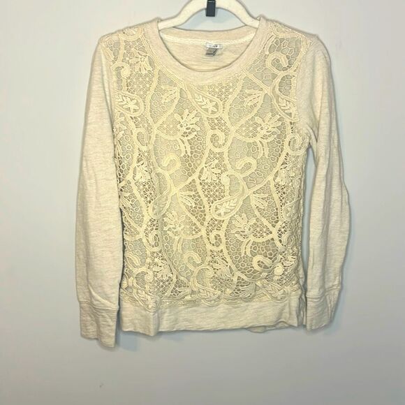 J. Crew Off White Lacy Front Long Sleeve T-Shirt S - Picture 1 of 5